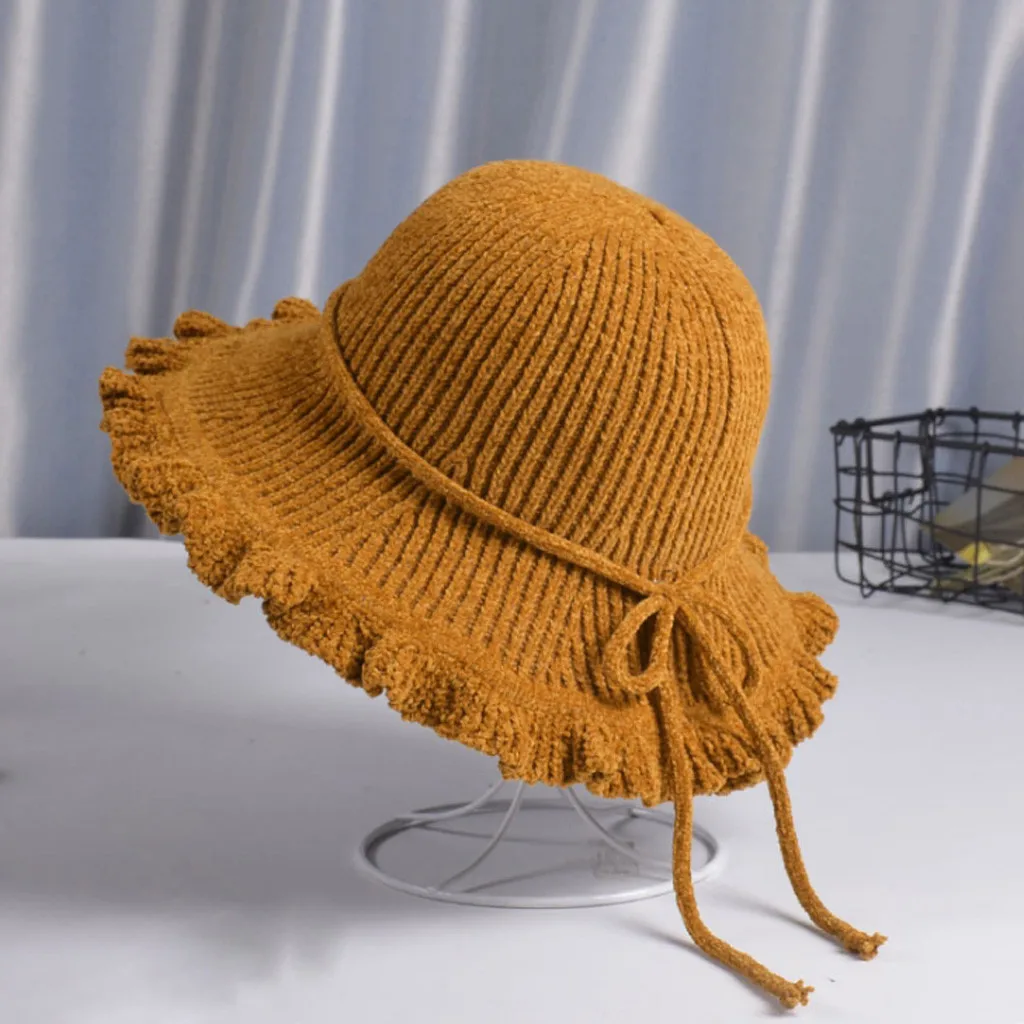 Gorro feminino inverno, модная женская однотонная теплая шерстяная шапка из синели, вязаная шапка, Панама, Солнцезащитная шапка# G4