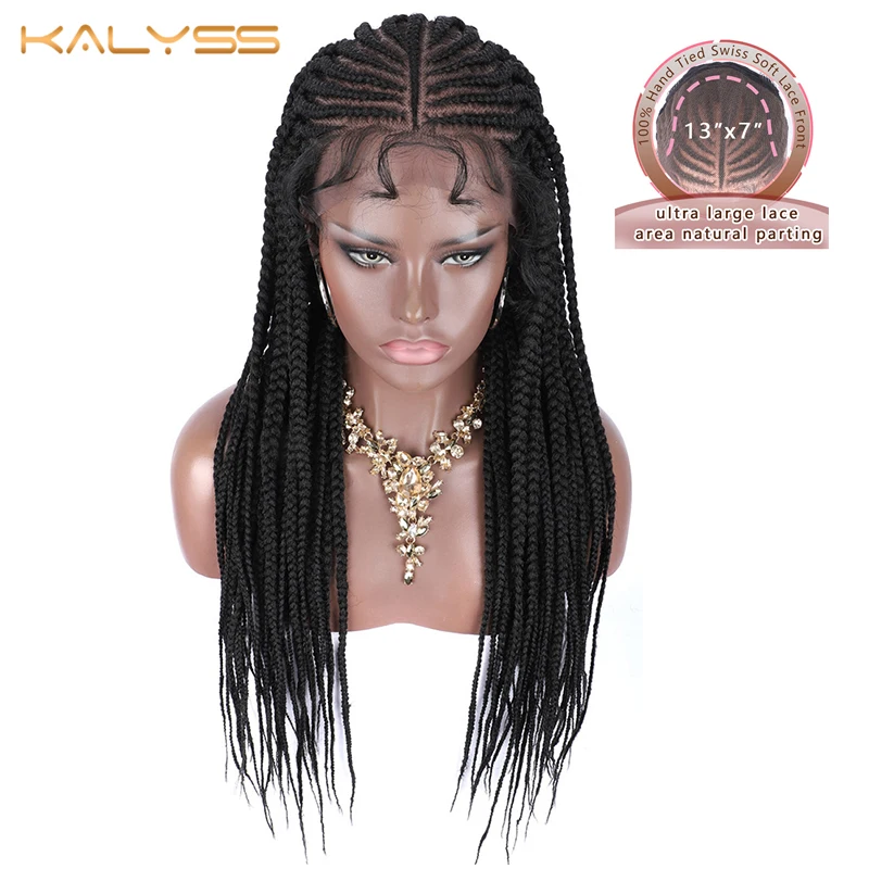 Kanyss 30 дюймов 13X" кружева пробор руки плетеный синтетический кружевной передний парик для женщин длинный плетеный ящик косички волос синтетический парик