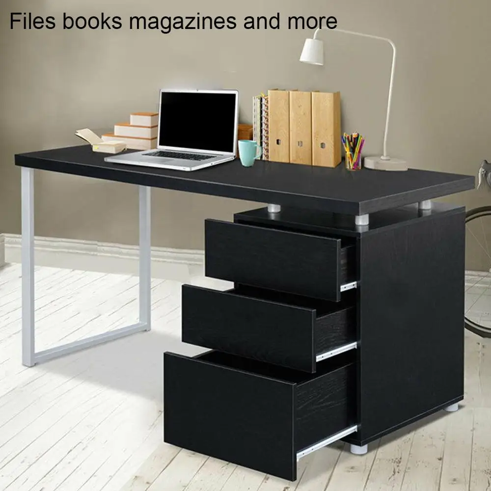 

Computer Desk Woodden Table Three Drawers Rectangular Shaped Black Color for Home Office