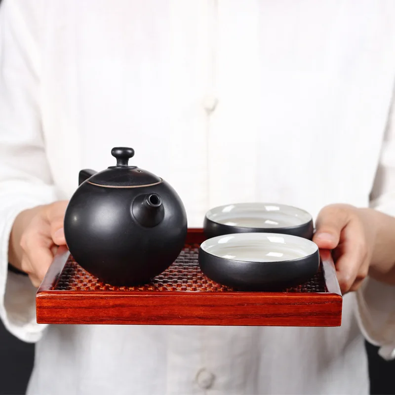 Горшок с двумя чашками дорожный чай черный Zen Японская сухая керамическая лампа
