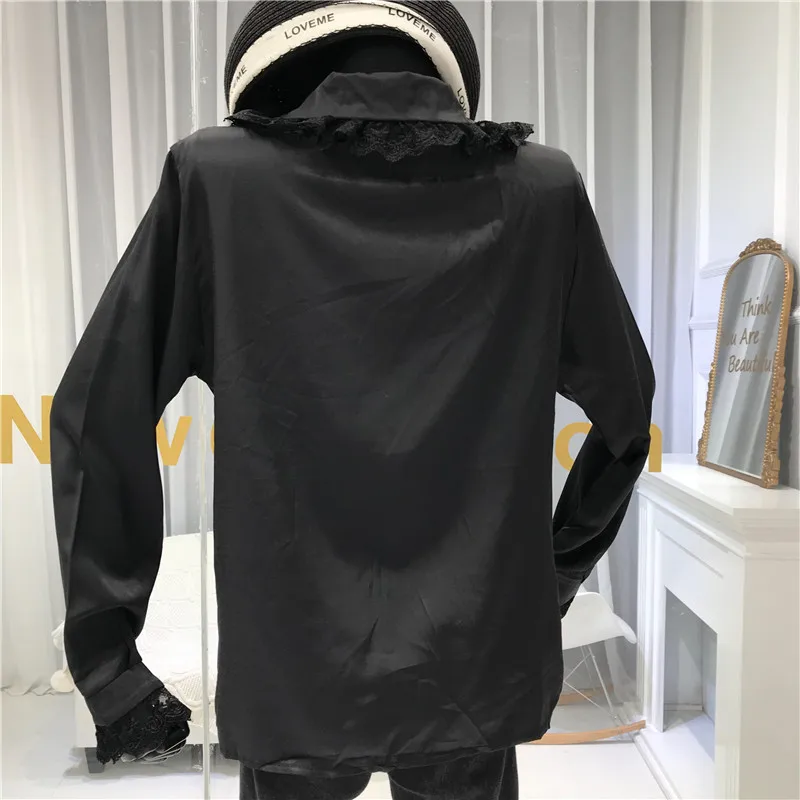 ALPHALMODA зима дизайн кружевная отделка длинный рукав рубашка Женская Формальная тонкая универсальная блузка Топ
