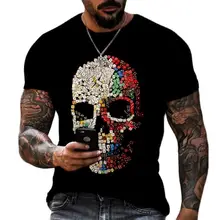 

Men's Short-Sleeved Skull Shirt 3D Printing Fashion Round Neck Skull Street Casual Hip Hop Breathable Camisetas Loose Tee Tops