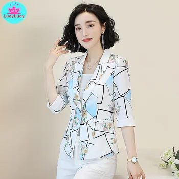 

2019 Korean version of the new slim print seven-point sleeve summer small suit jacket
