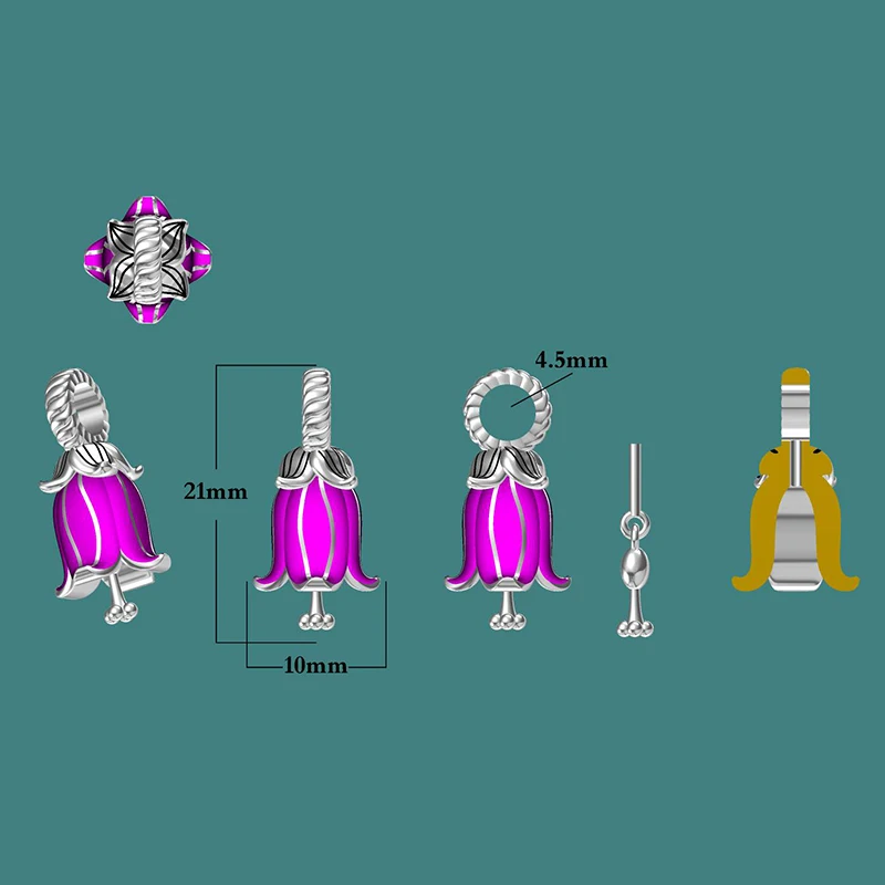 925 пробы серебряные кантерберийские колокольчики романтические фиолетовые эмалированные подходящие Пандора браслеты Подвески женские модные ювелирные изделия