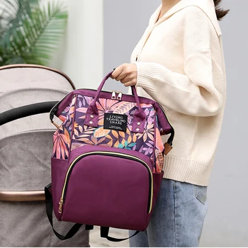 

Watertight Mommy Maternity Tour Backpacks Large Capacity Maternity Diaper Package Plant Printing Baby Nursing Diaper Bags