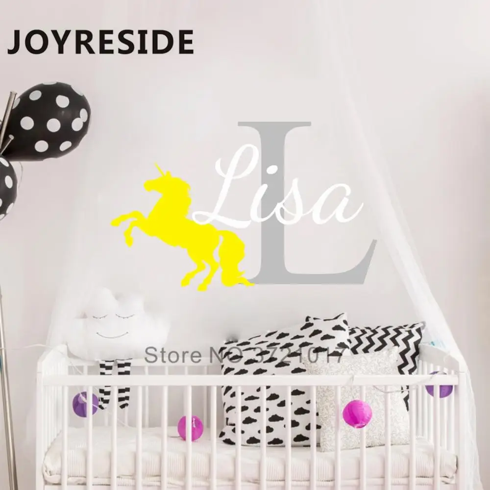 JOYRESIDE пользовательские названия Наклейка на стену в форме единорога девушки украшения спальни настенный Декор Единорог красивый узор наклейки для дома дети W157 - Цвет: Design 6