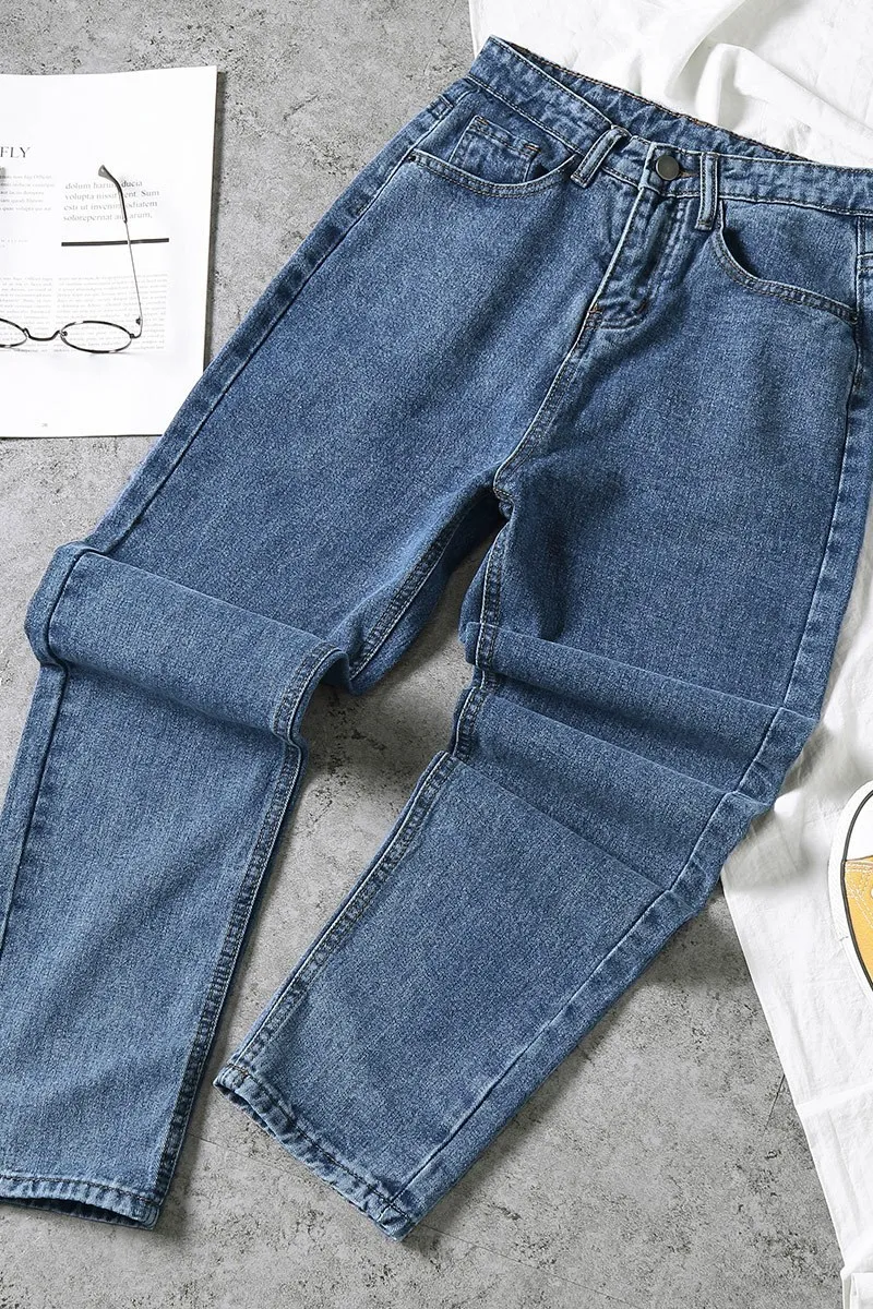 Большие размеры женские Джинсы бойфренда с высокой талией 2019 новые осенние хлопковые синие джинсовые штаны-шаровары