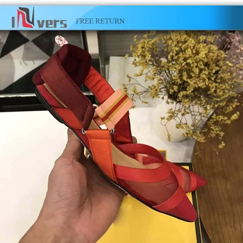 

Top Quality High-end Design Women Flat Air Mesh Pointed Toe Elastic Band Font Strap Party Shoes Women