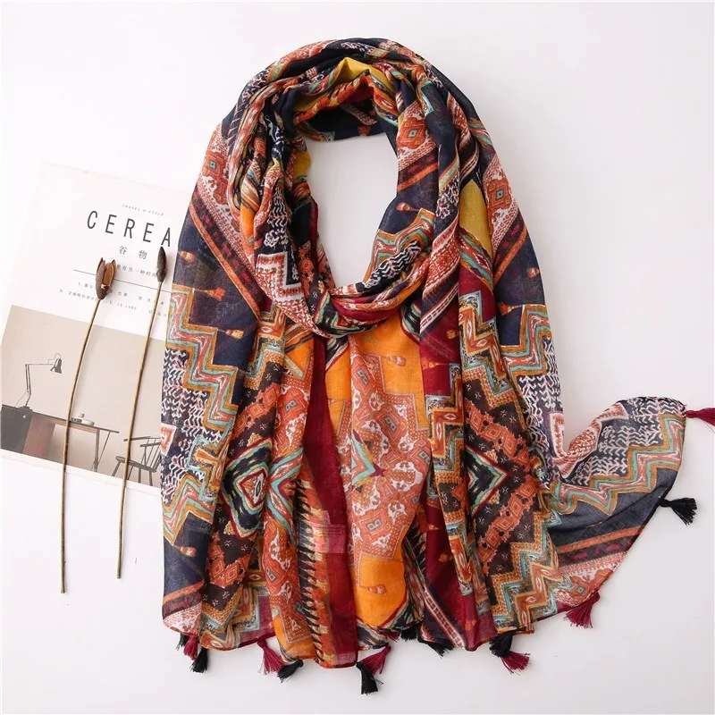 

2020 Spring and Autumn New Artistic Hipster Cotton and Linen Retro Scarf Stitching Bohemian Cashew Printed Scarf Scarf Shawl