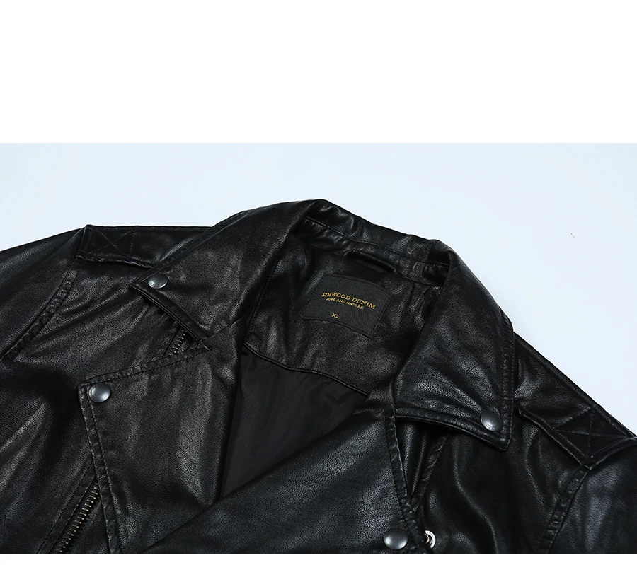 SIMWOOD, осенняя Новинка, приталенная байкерская куртка из искусственной кожи, мотоциклетная модная уличная одежда на молнии, Высококачественная брендовая одежда 980652