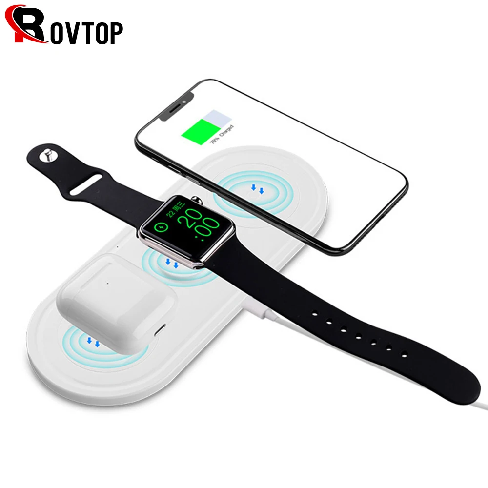 Беспроводное зарядное устройство Rovtop для IPhone X XS MAX XR 8 быстрая Беспроводная Полная нагрузка 3 в 1 Зарядная панель для Airpods Apple Watch 4 3 2
