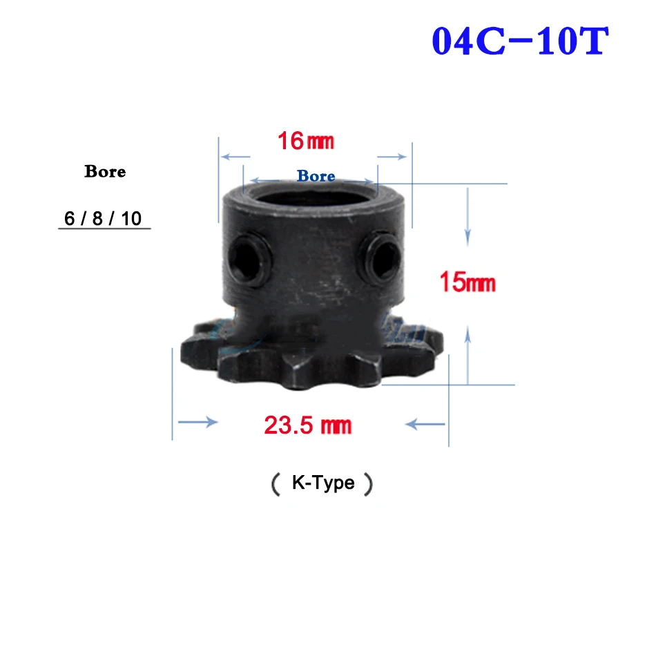 1Pcs 04C Chain Gear Industrial Sprocket Wheel With Top Wire Bore 6/8/10mm afbeelding