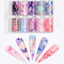 10 рулонов наклейки из фольги для ногтей цветы бабочки переводные наклейки бумажные украшения для ногтей DIY Дизайн ногтей