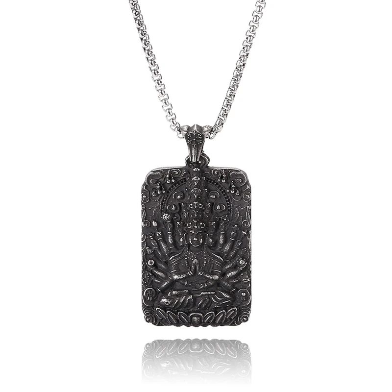 

Avalokitesvara Buddha Pendant Necklace Charm Stainless Steel Link Chain Necklace for Women Men Ethnic Style Jewelry BB0551D