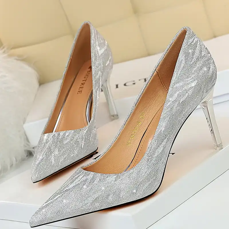 Bigtree Escarpins Argentes A Paillettes Pour Femmes Chaussures A Talons Aiguilles De Fete De Mariage A La Mode Aliexpress