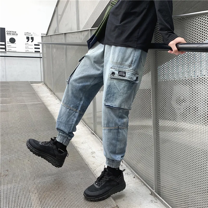 Мужские потертые свободные Стрейчевые облегающие повседневные штаны Homme Cargo Pocket джинсы байкерские джинсовые штаны высокого качества размера плюс M-2XL