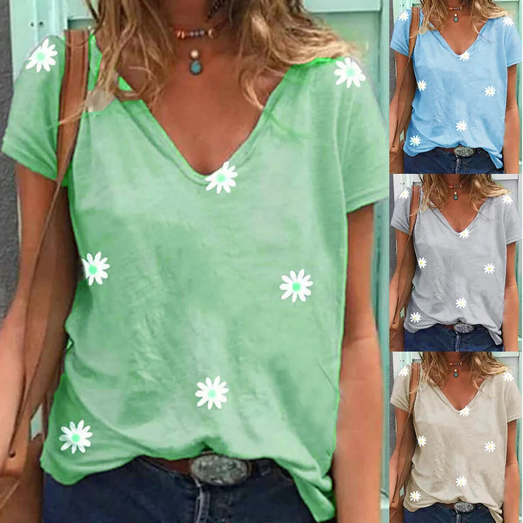 Женские повседневные свободные футболки большого размера с V образным вырезом и