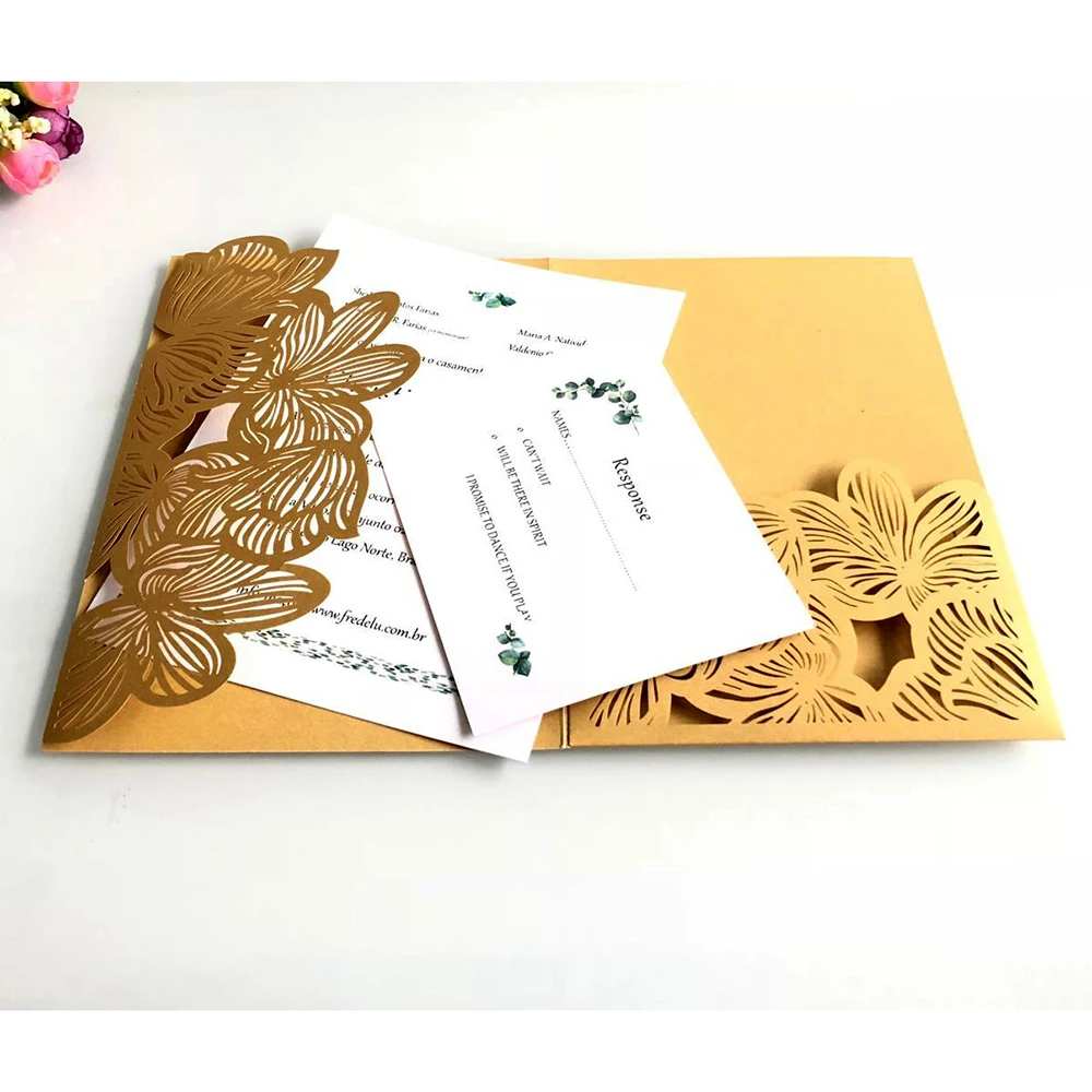  New Hollow out Luxury Laser Cut Wedding Invitations elegant Card set Baby Shower With Ribbon Free E - 4.00025E+12