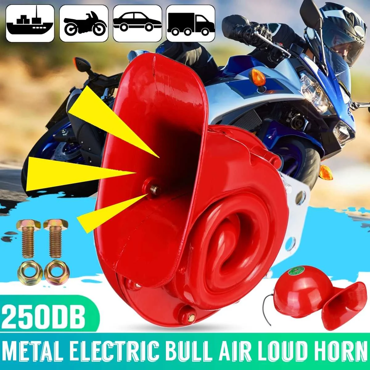 12V 250dB металлическая электрическая бык рогом супер громкий звуковой сигнал оригинальность звук универсальный для автомобиля мотоцикла пикап аксессуары - Цвет: Red