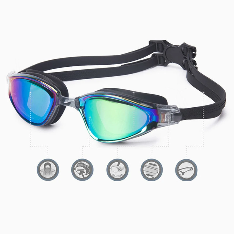 Очки для плавания Для мужчин/Для женщин высокопрочного покрытие Гальваническое Анти-туман УФ HD очки мягкий силиконовый Водонепроницаемый для плавания при близорукости очки