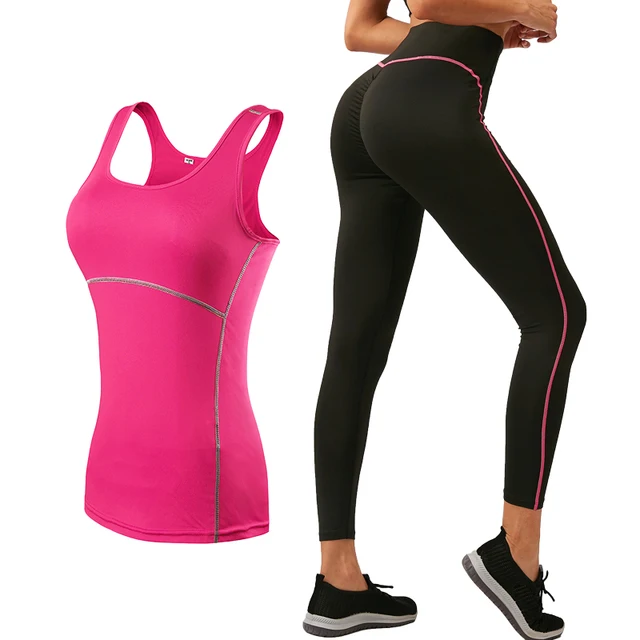 US $7.21 2019 Sports Running Cropped Top +Leggings Set Women Fitness Suit Yoga Sets Gym Trainning Set Clothi