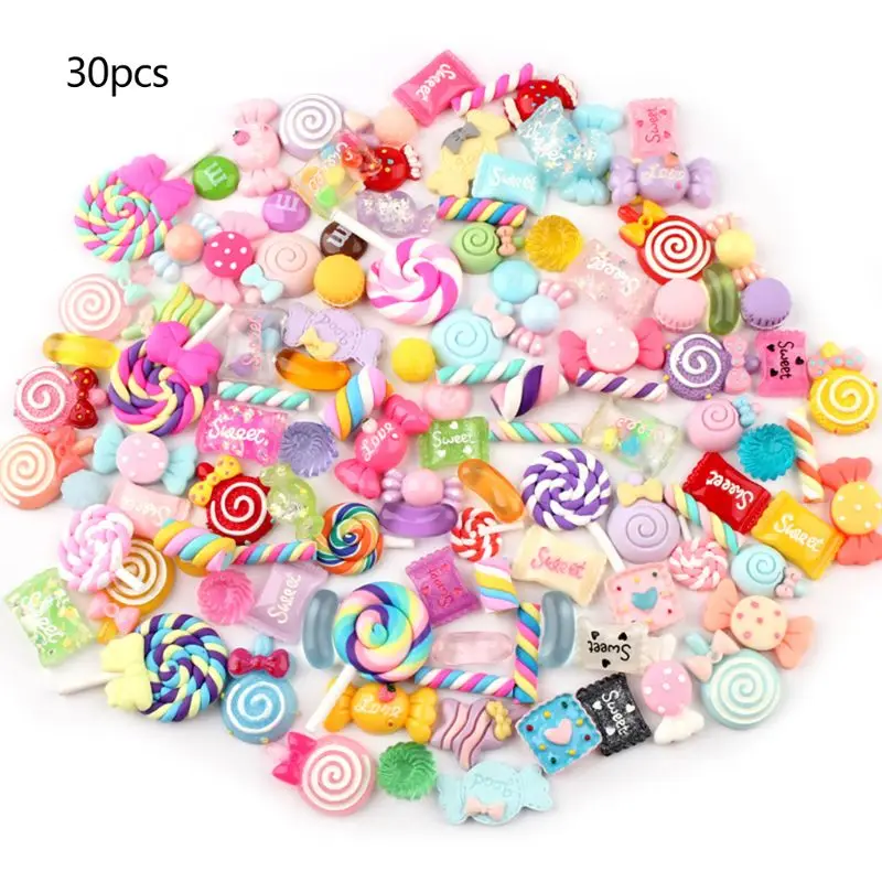 

30/50Pcs Mixed Colorful Resin Lollipop Candy Cabochons DIY Crafts Mobile Phone Shell Materials Scrapbooking Hair Accessories