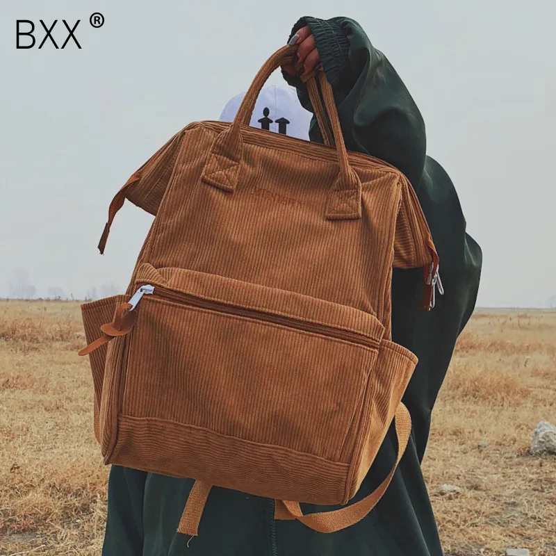

[BXX] Corduroy Backpacks For Women 2019 Fashion Winter Casual Style Solid Color Back Pack Female Teen Girl School Backpack HI341