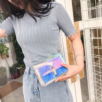 

2020 New Korean Fashion Mini Female Bag Wild Laser Crossbody Bag Trend Jelly Chain Shoulder Bag Transparent Bag