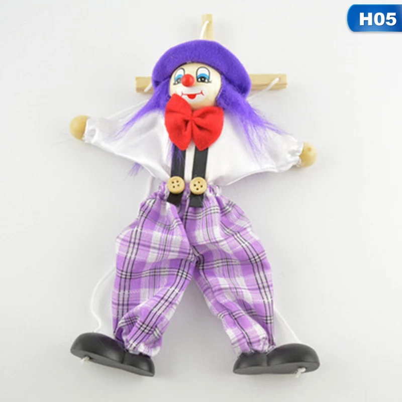 Забавный винтажный цветной кукольный клоун, деревянная марионетка, игрушки ручной работы, кукла для совместного использования, подарки для детей - Цвет: t5