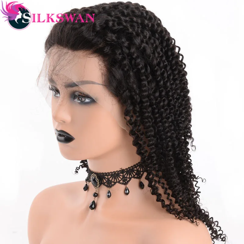 Silkswan натуральный цвет человеческие волосы remy кудрявые парики 13*4 кружевные передние парики с детскими волосами 130 Плотность предварительно выщипанные волосы
