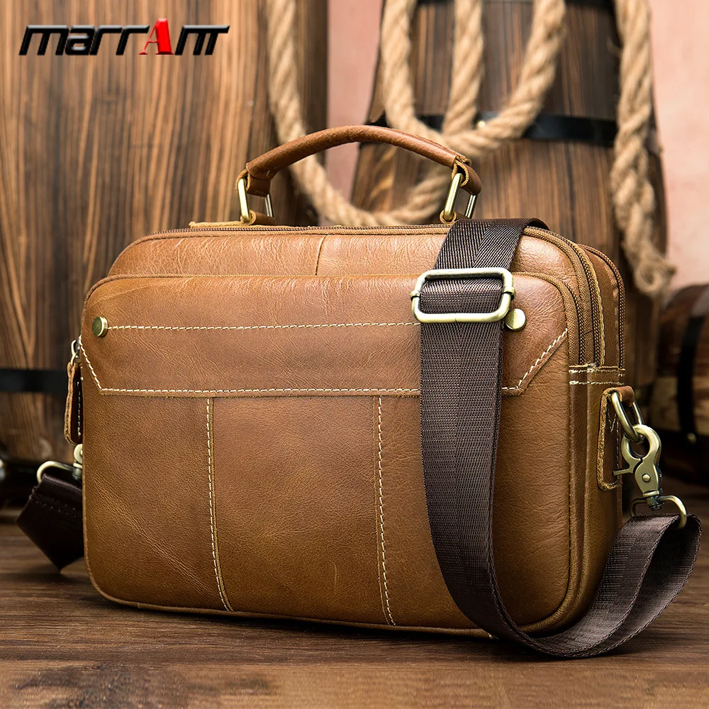 

209Summer genuine leather men's briefcase, cross section, retro handbag, multi-function business casual handbag