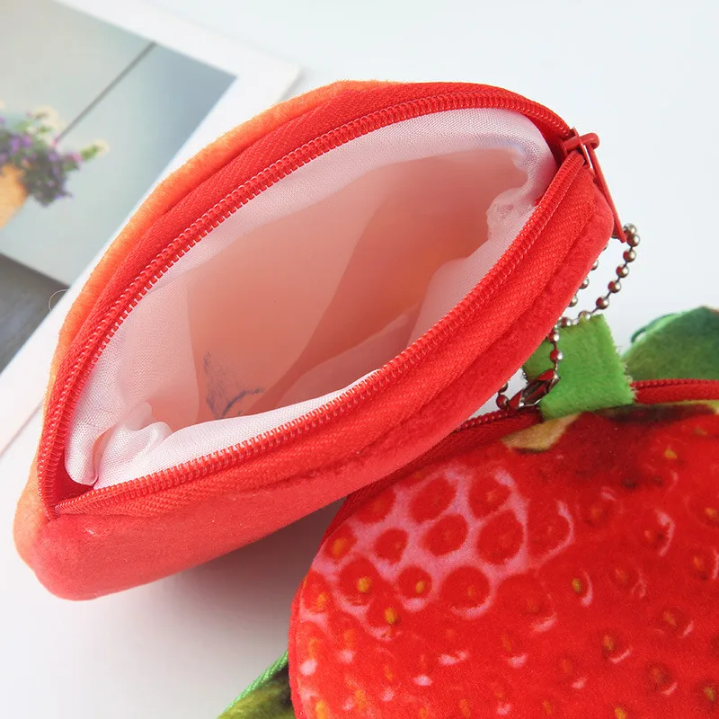 Round Triangle Fruits Plush Purse Coin Purse Strawberry Watermelon Kiwi Peach Apple Orange Pineapple Lemon Hand Pocket Coin Bag  (30)