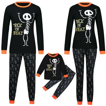 

family matching clothes Halloween Families Long Sleeve Letter Print Tops+Pants Family Clothes Pajamas Set