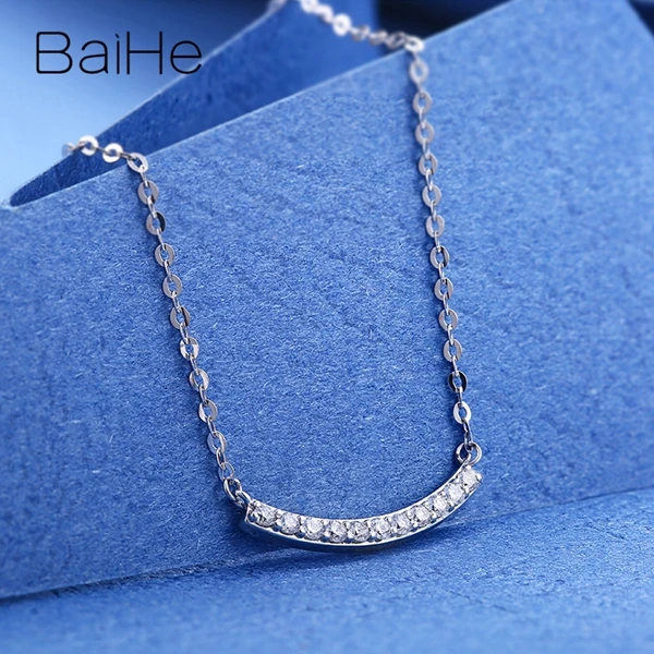 BAIHE Твердые 18 к белое золото сертифицированные круглые H/SI 0.183ct натуральные бриллианты ювелирные изделия Свадебные трендовые Простые Модные Подарочные ожерелья