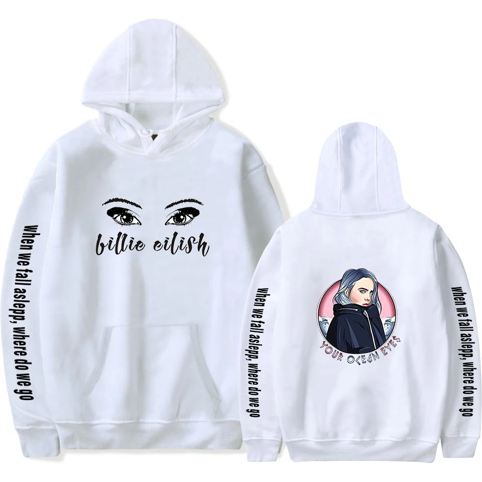 Популярные худи с принтом Billie Eilish, женские и мужские свитшоты Harajuku, Осенние повседневные черные пуловеры с капюшоном Billie Eilish Pop для девочек