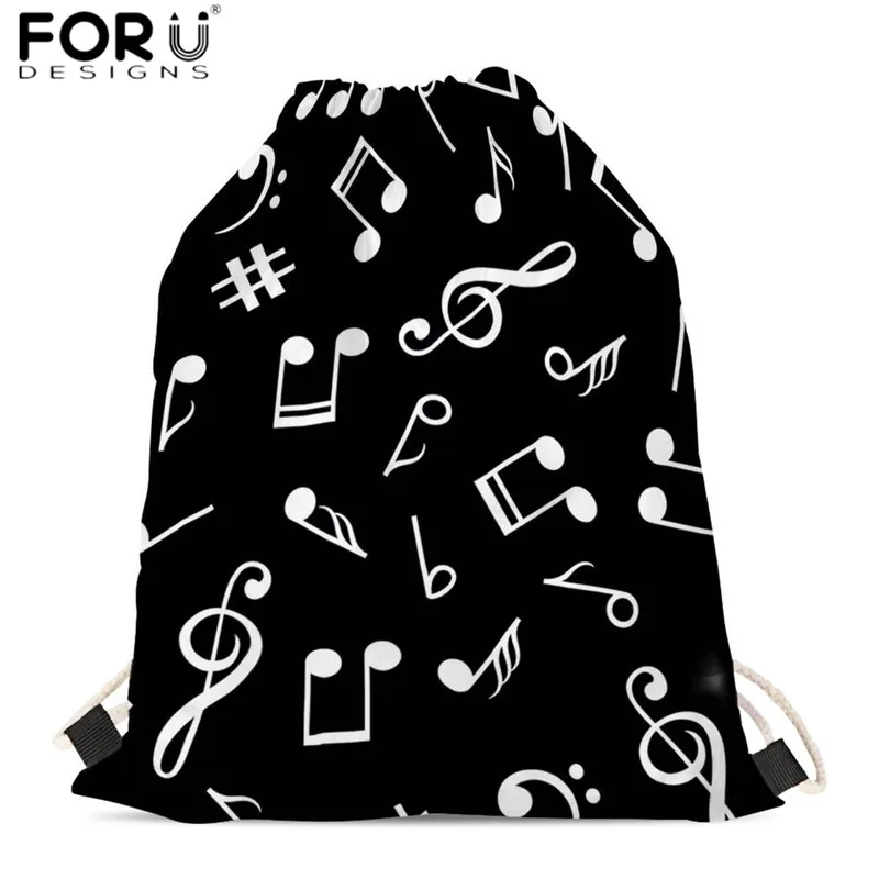 FORUDESIGNS/модные сумки на шнурке для девочек с принтом в виде нот, черные и белые сумки на завязках, повседневные спортивные сумки для пеших прогулок, сумка для хранения - Цвет: HMF827Z3