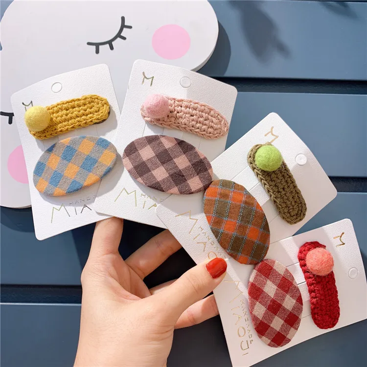2piece/sets Cloth art grid Hairpins Cute BB Hair Pins Clips Accessories for women Girls safety Barrettes Hairgrips headwear Gift