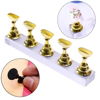 

1Set Magnetic False Nail Tips Practice Trainning Display Alloy Crystal Nail Manicure Stand Tools Polish Base Art Holder Dis U5K2