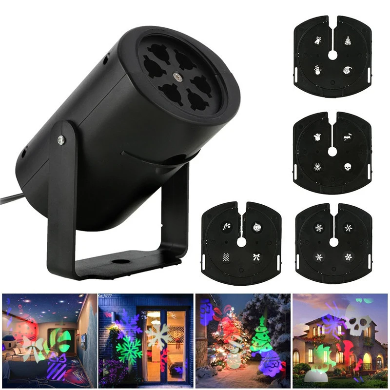 

Mini Led Projector Lamp EU/US 100-240V Holiday Light Spotlight With 4 Slides Indoor/Outdoor For Christmas Party Decoration