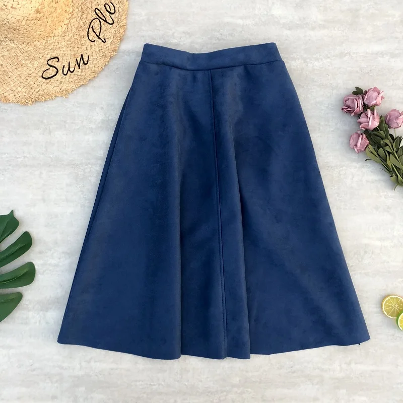 blue Юбки Женские зимние юбка из замши Лоскутная искусственная кожа офисные женские эластичные облегающие юбки трапециевидной формы до колена - Цвет: blue
