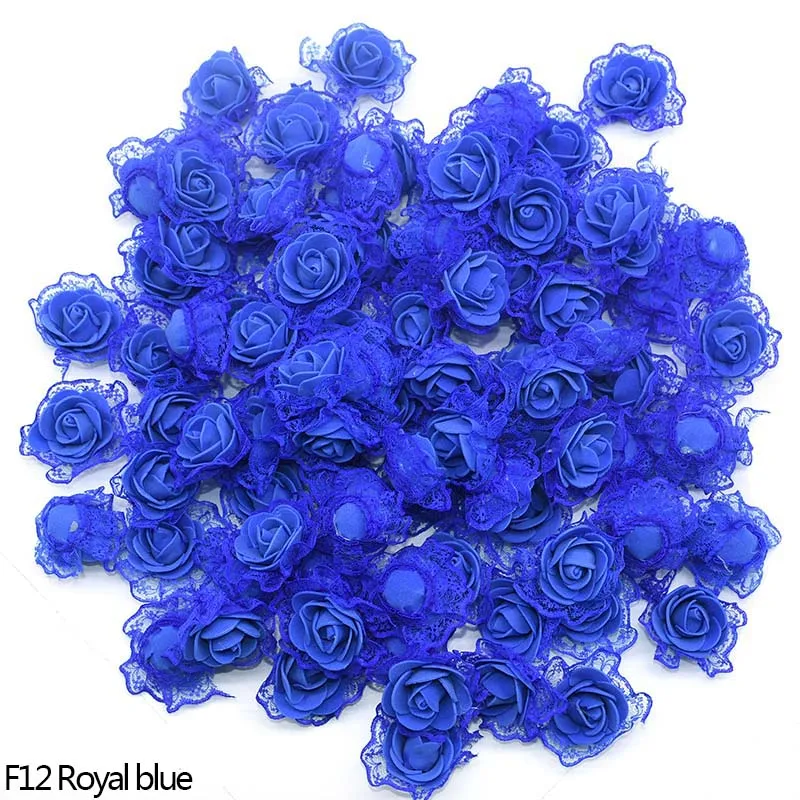 F12 Royal blue 20 головок, 3 см, пенопластовый цветок, кружево, роза, искусственные цветы для дома, свадебные украшения, ручная работа, сделай сам, ремесло, скрапбукинг, искусственный цветок - Цвет: F12 Royal blue
