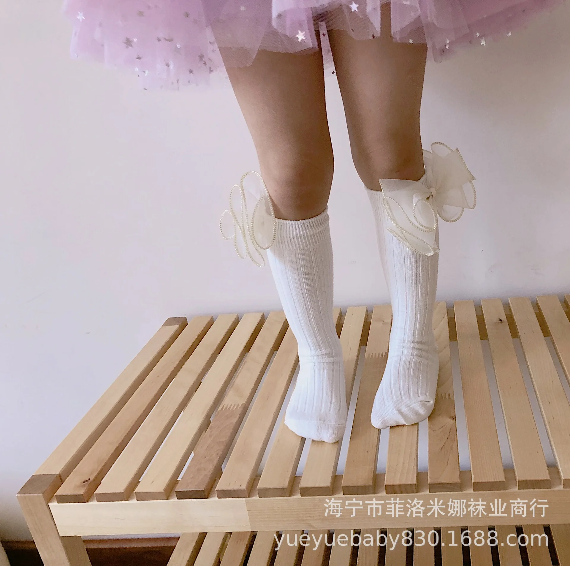 Новые стильные осенние детские носки без пятки ручной работы с большим бантом из органзы и шифона для девочек