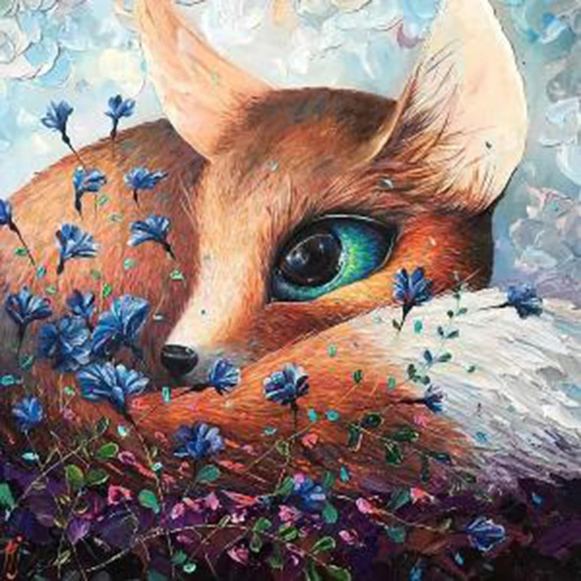 Алмазная 5D картина Лиса и цветы сделай сам полная вышивка крестиком мозаика