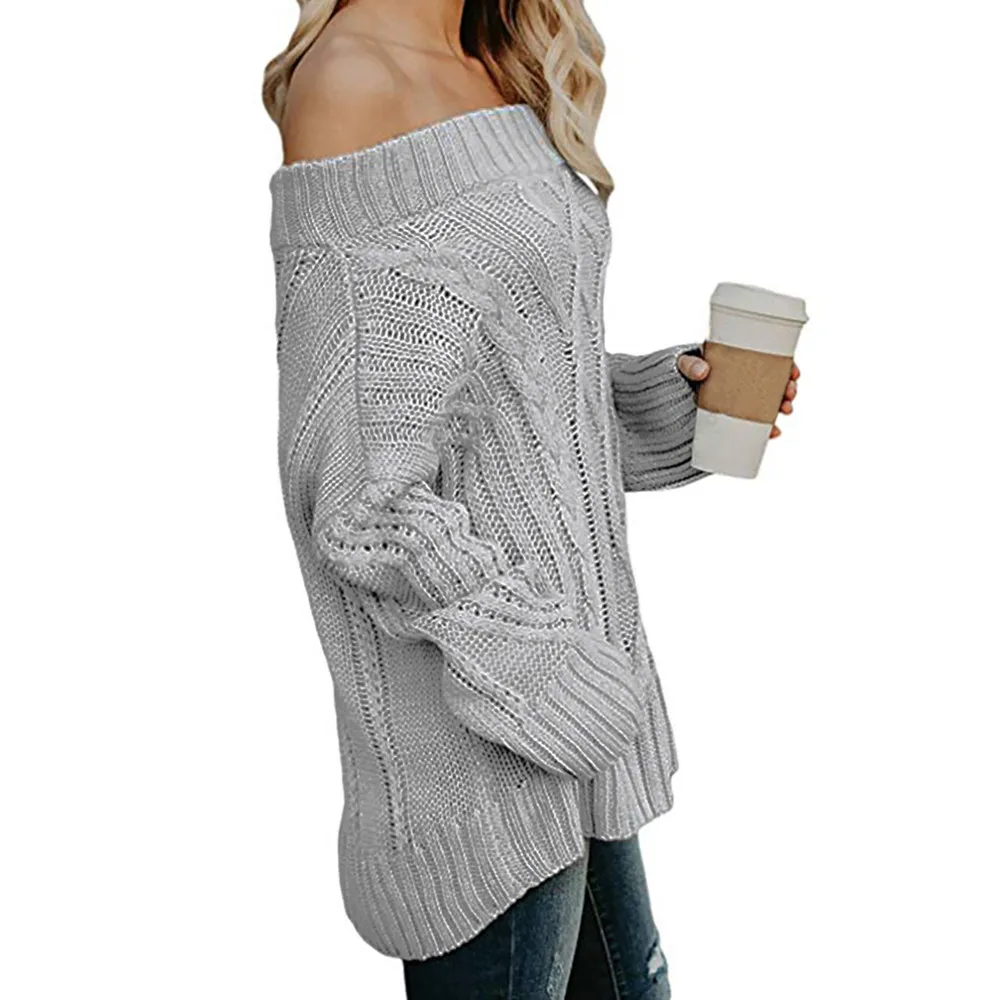 Off Shoulder Loose Slash Neck Sweater Pullover Blouse
