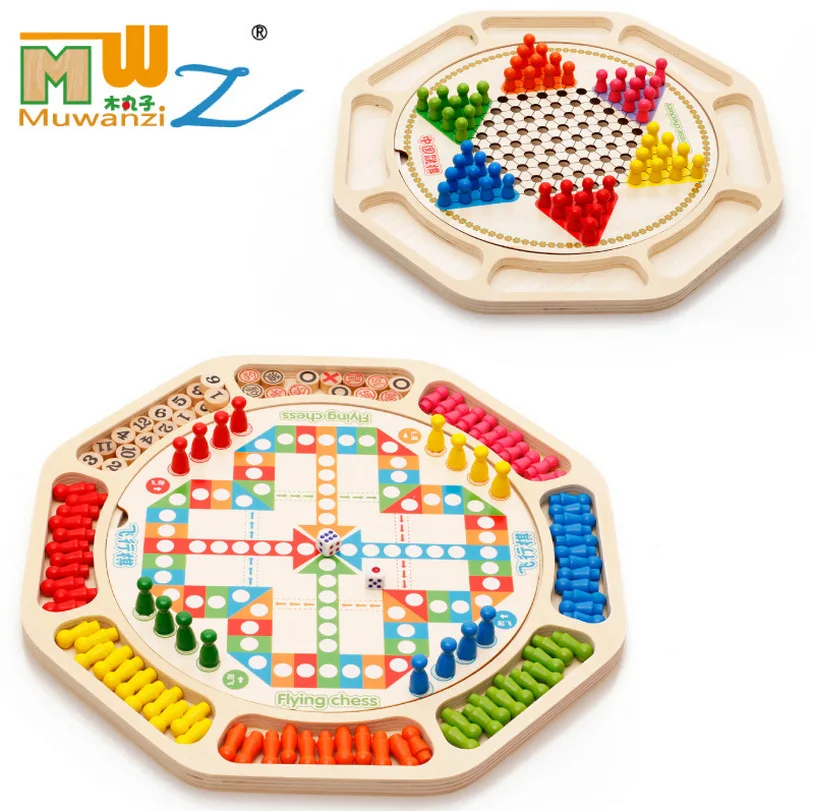 Children'S Educational Toy Building Blocks Multi-functional Sixteen One Checkers Flight Five-in-a-row Board Game Wooden Toys