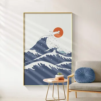 

Nordic Abstract Creativity Mountain Landscape Canvas Painting Cat Theme Art Prints and Poster Wall Picture for Living Room Decor