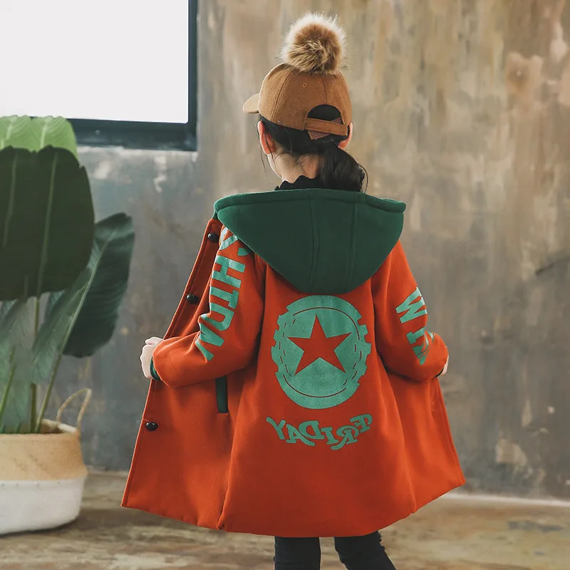 Шерстяное пальто для девочек Новинка года, осенне-зимняя детская одежда в Корейском стиле зимнее шерстяное пальто для девочек
