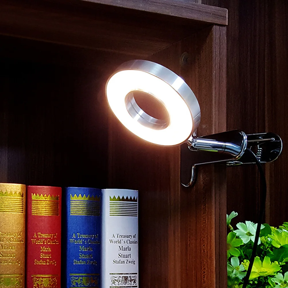 

Dormitory Reading Bedsides Ring Shape Modern Dimmable Bedroom Nightlight Home With Clamp Rotatable USB Charging LED Desk Lamp