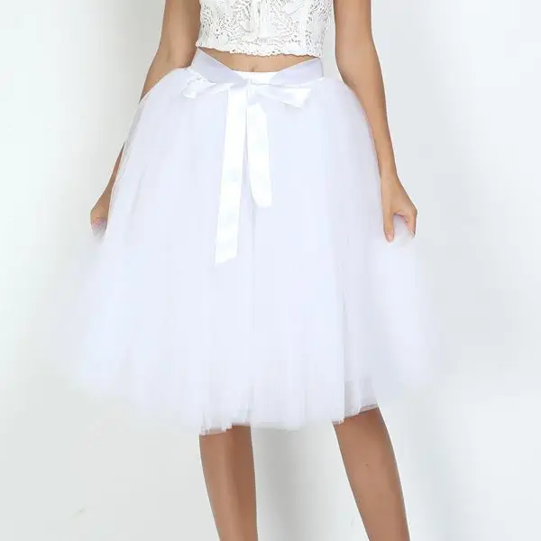 6Layers 65cm Fashion Tulle Skirt Pleated Tutu Skirts Women Lolita Petticoat Bridesmaids Sweet Party Midi Skirt Mini Skirt Dress white