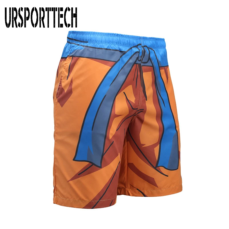 Surfing Shorts Men Swimwear Swimming Elastic-Waist Print URSPORTTECH Quick-Dry Summer